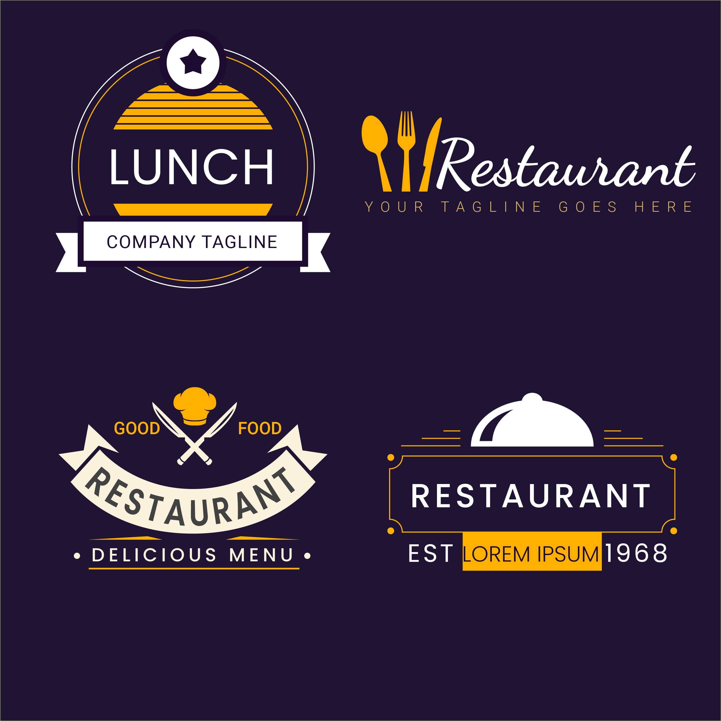 4 vintage restaurant logo design templates for 6 only