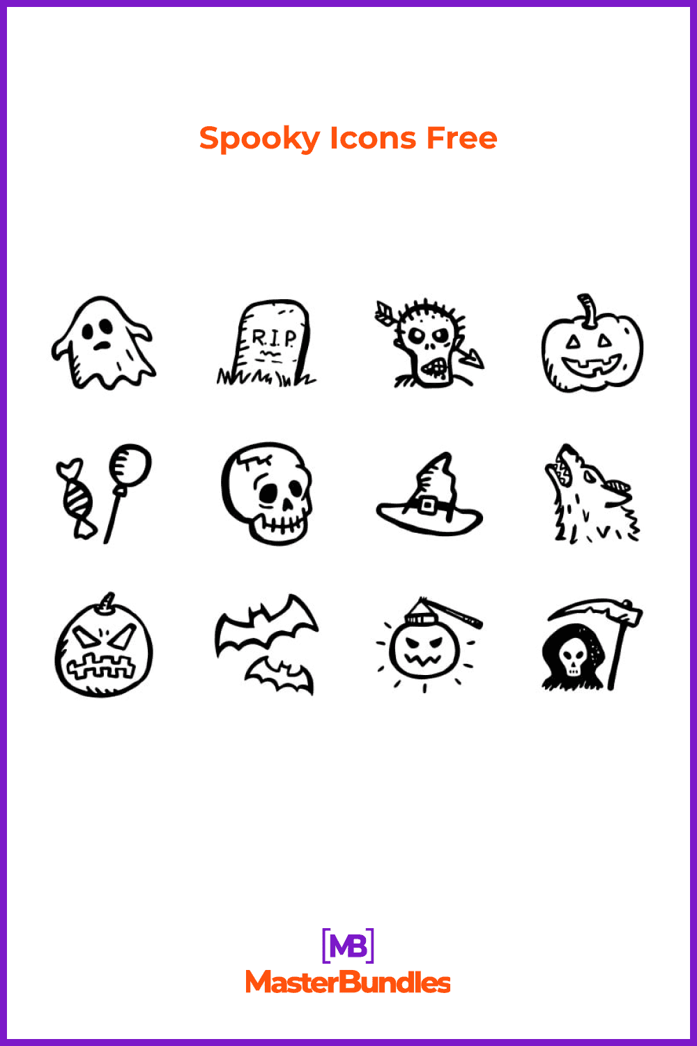 Black hand-drawn icons for Halloween.