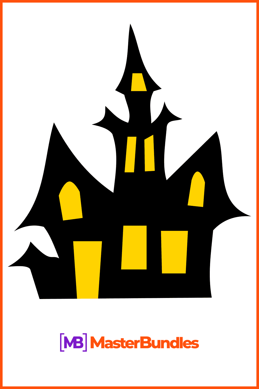 Scary castle with large yellow windows.