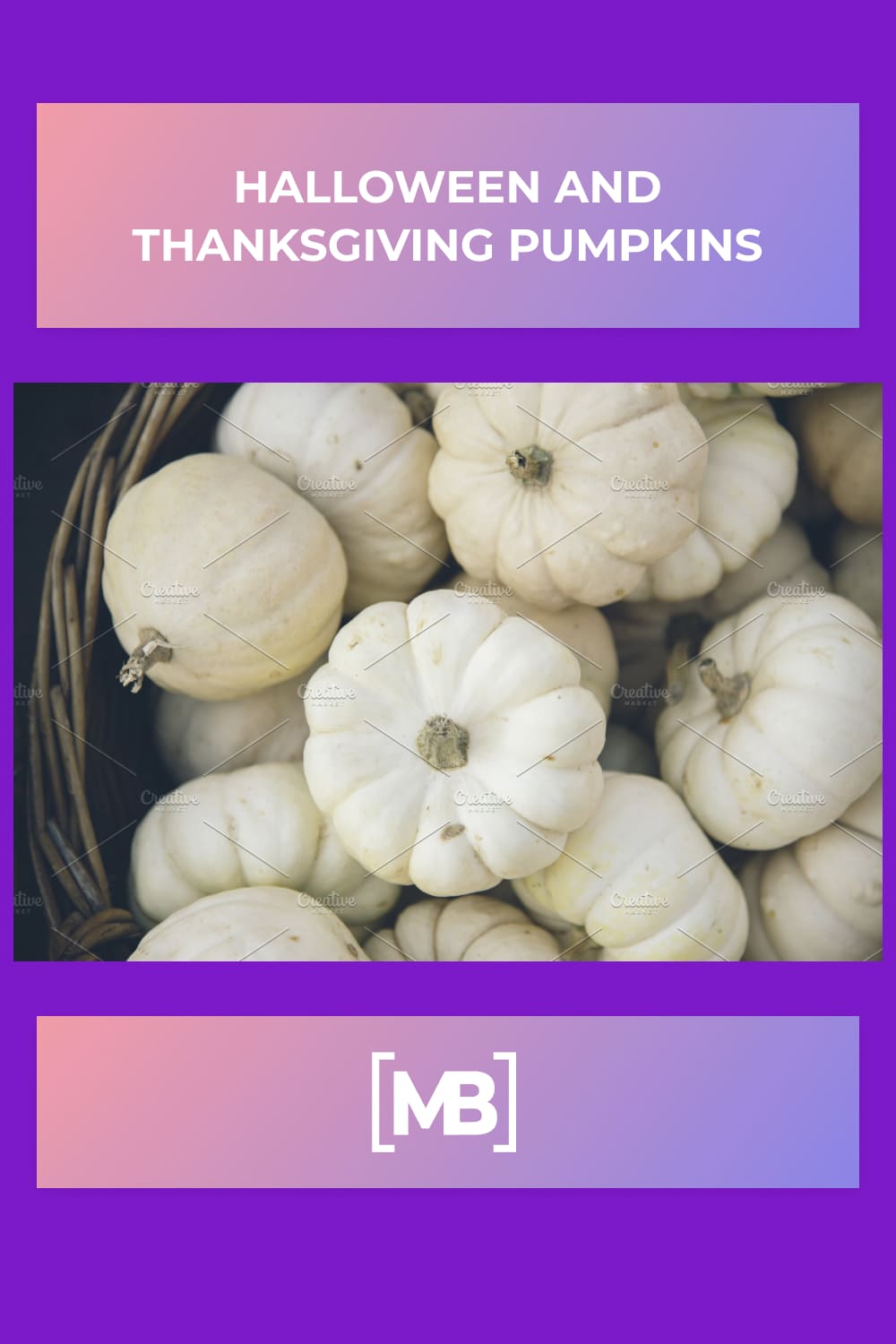 Bunch of white small pumpkins in a basket.