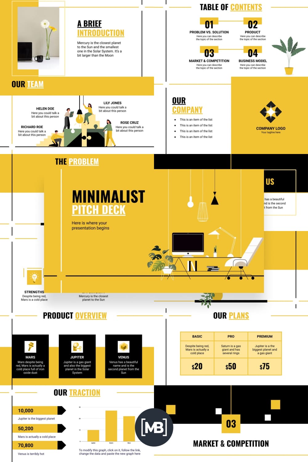 Bright and modern template with yellow accents.