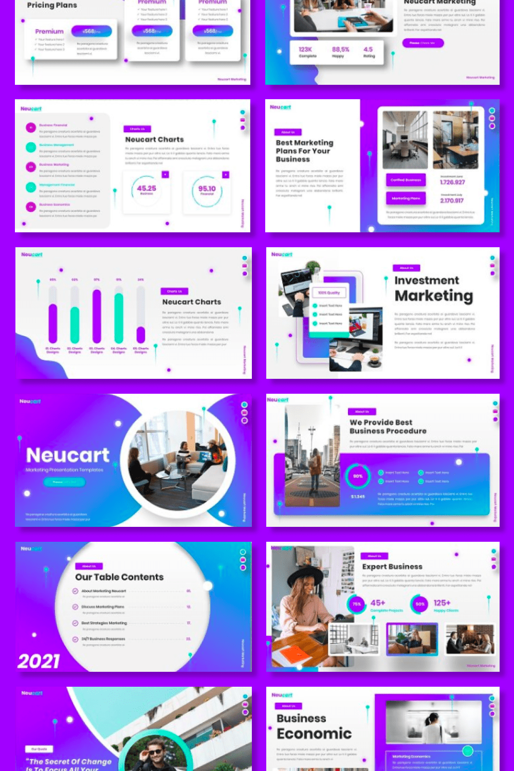 Template includes a lot of cool elements for decorating your presentation.