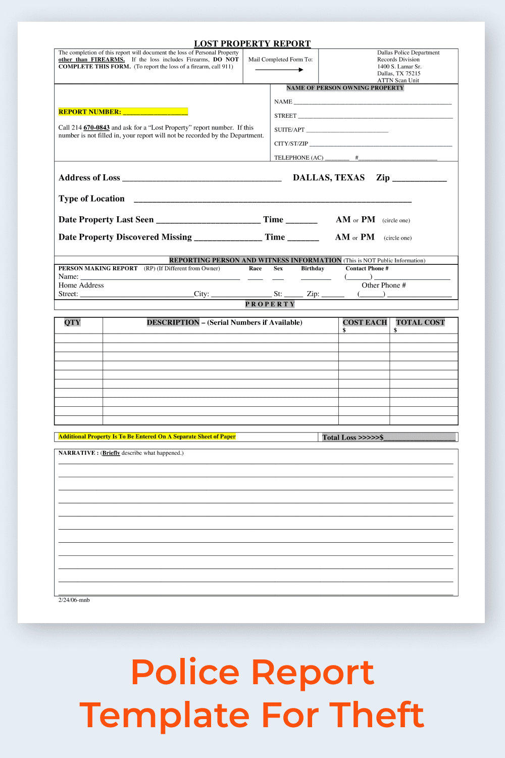 Police Report Template for Theft.