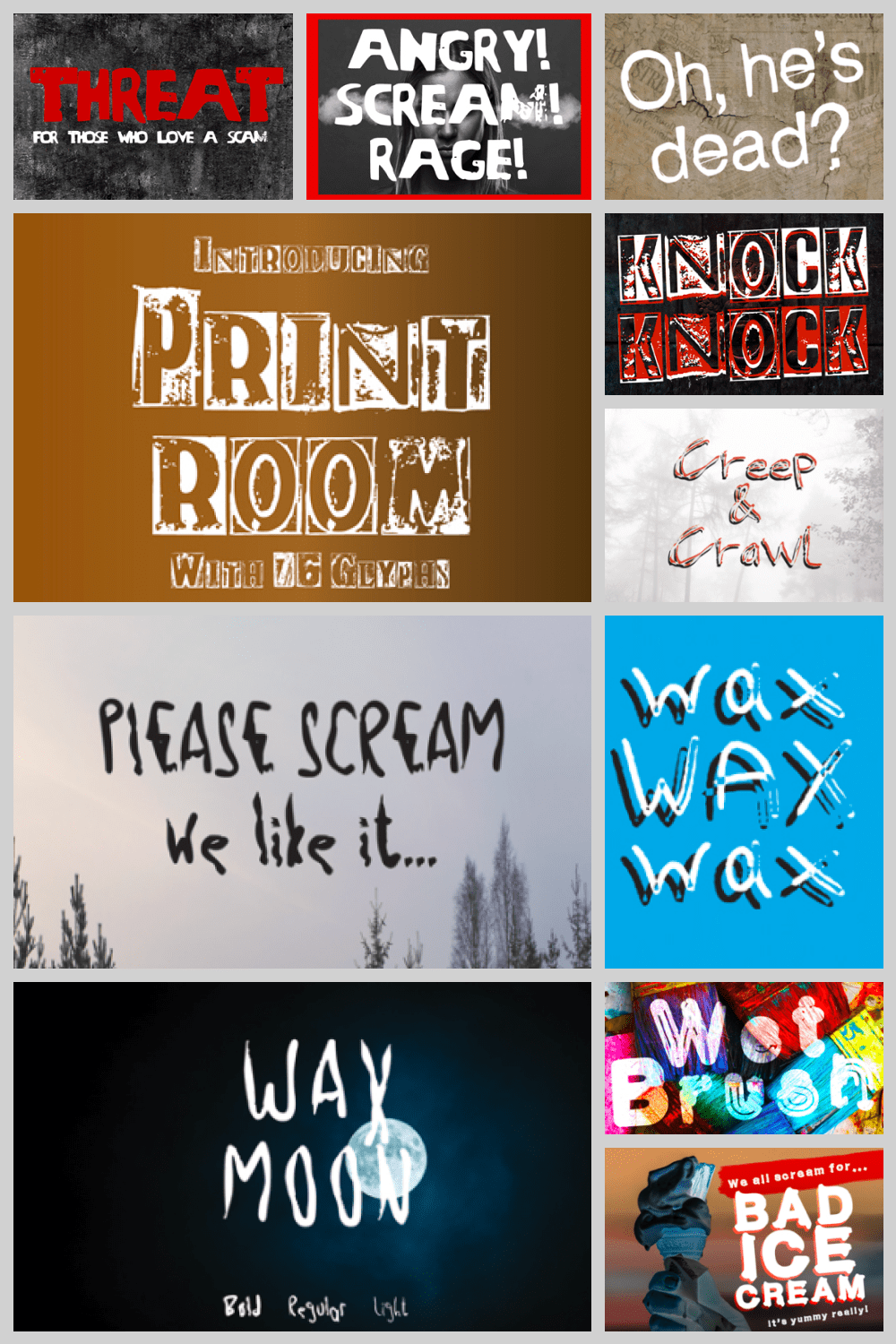 Various fonts that, if necessary, evoke horror or add mysticism.