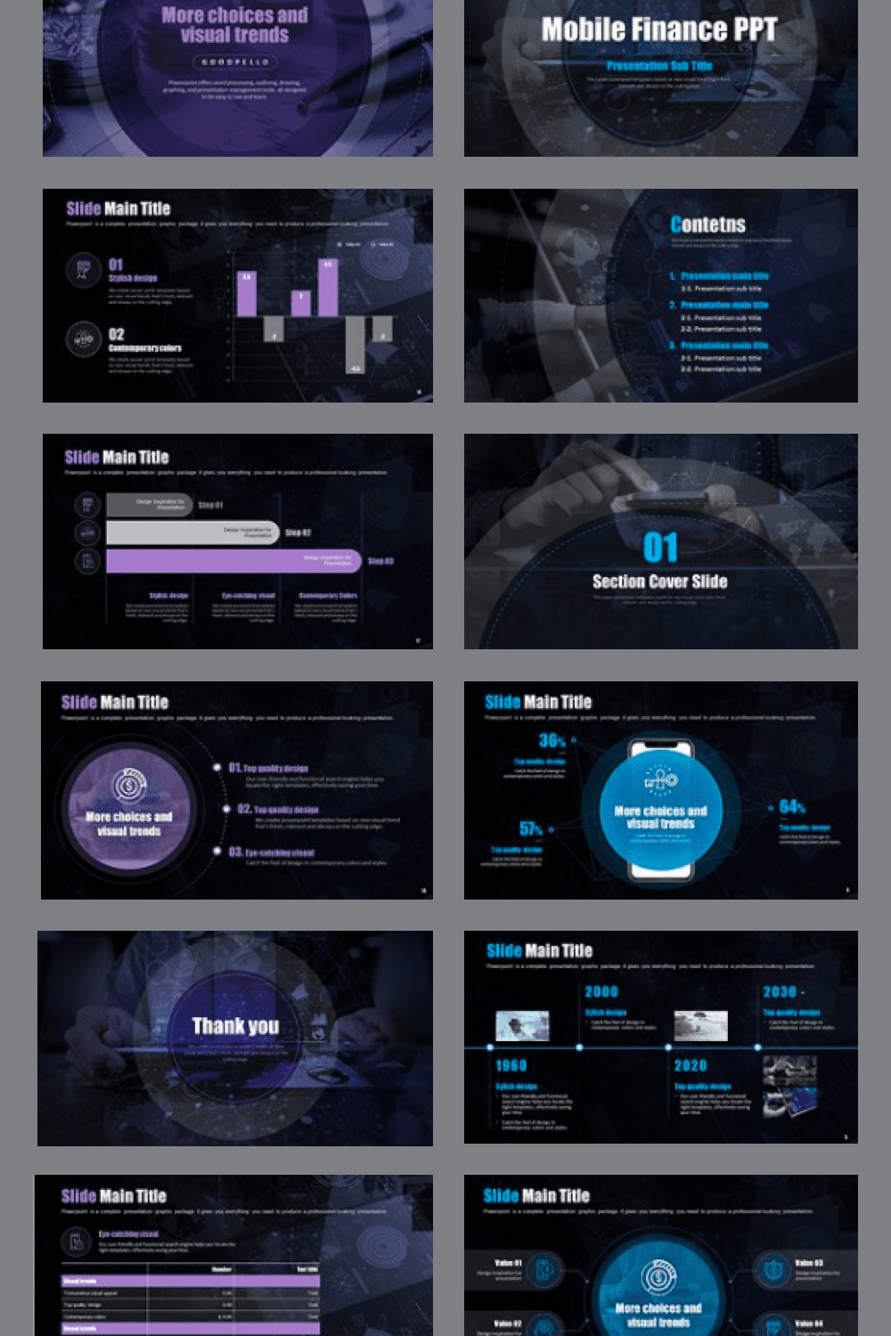 Template includes purple infographics and diagrams.