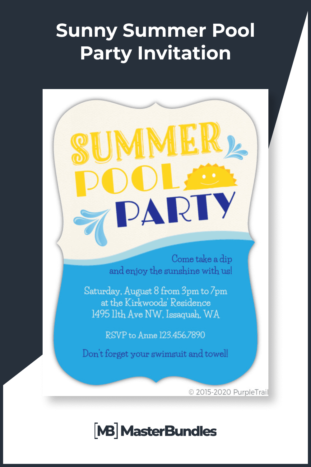 Bright sunny pool party invitations.
