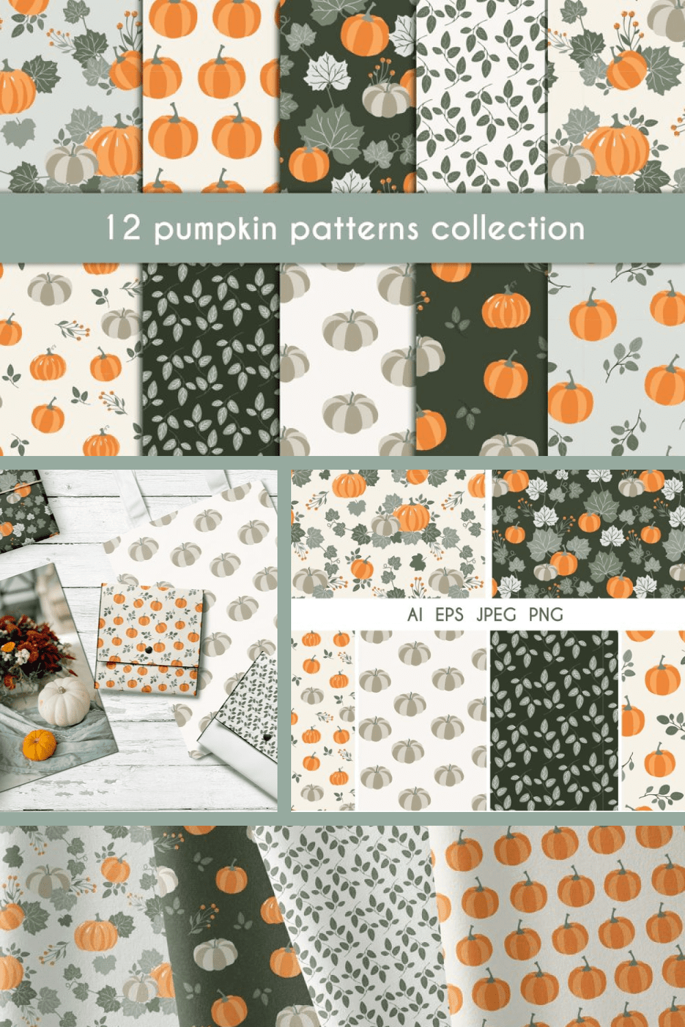 Template with small and varied pumpkins in pleasant warm colors.