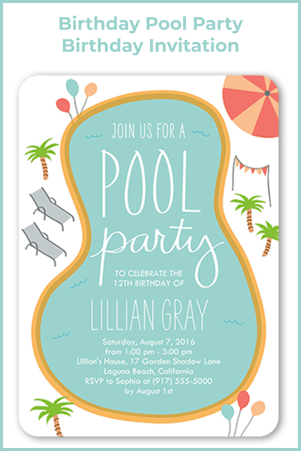 Stylish invitation in the shape of a pool.
