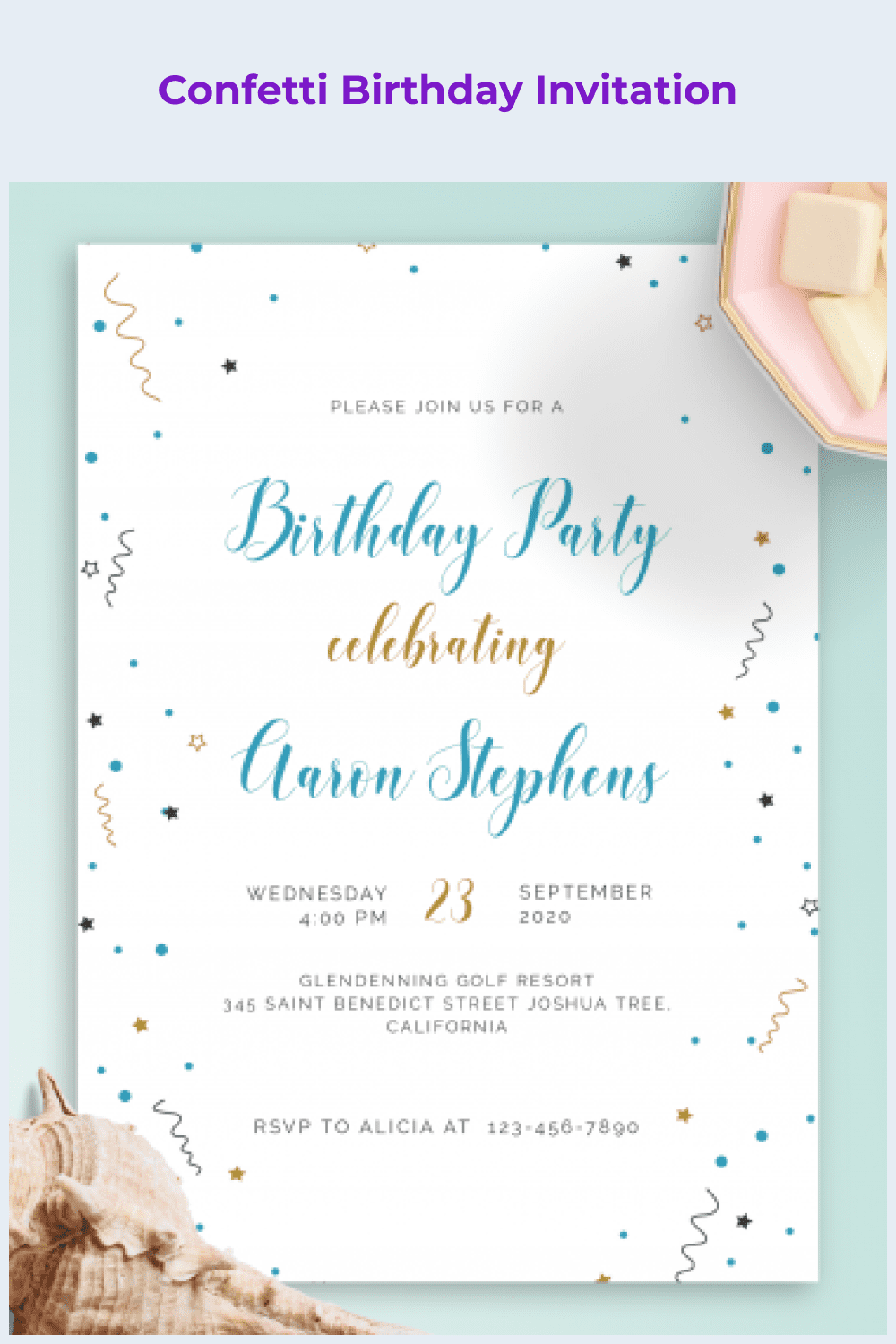 Confetti birthday invitation.