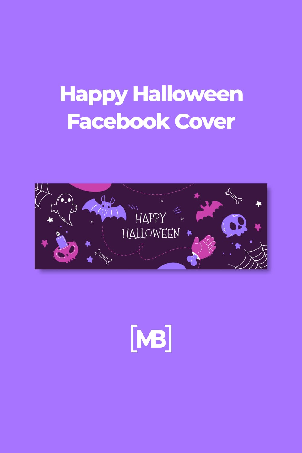 Purple Halloween illustration with traditional attributes.
