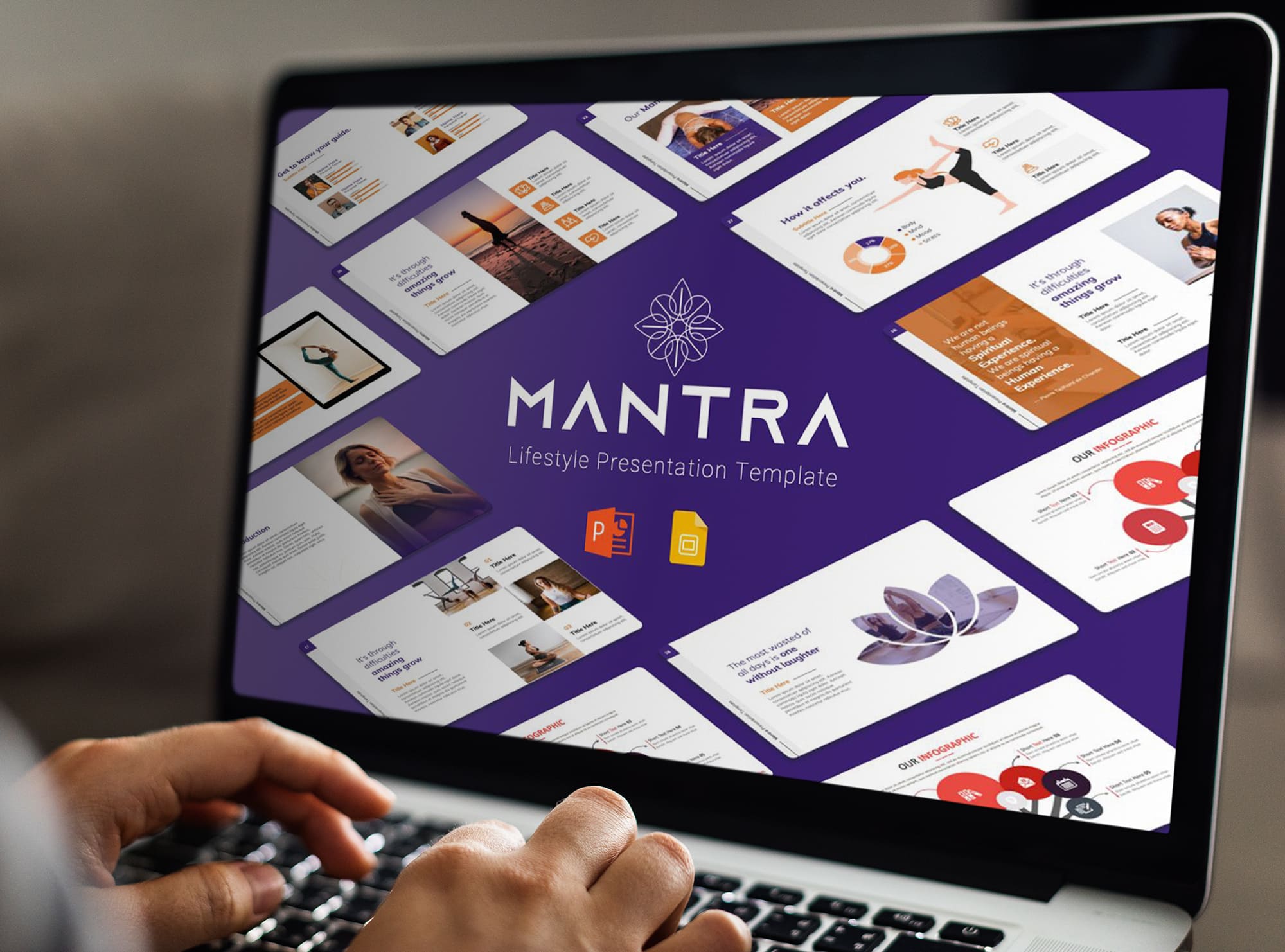 Laptop option of the Mantra Lifestyle PPTX Template.