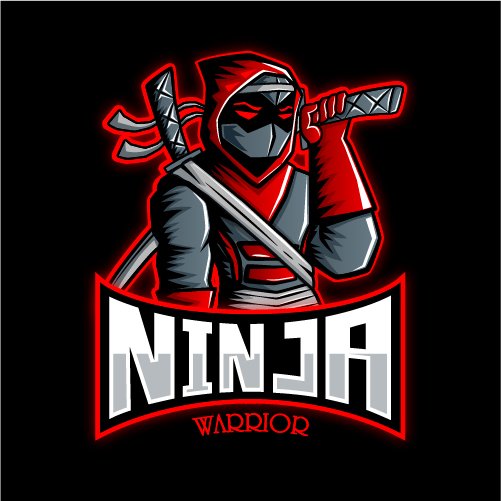 Lexica - Devil ninja warrior, blue and red light, gaming, logo