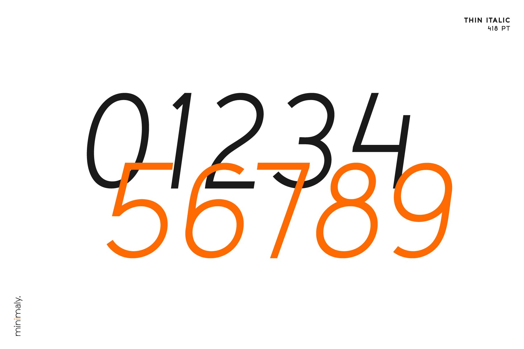 Thin italic numbers option of the Minamaly sans serif.