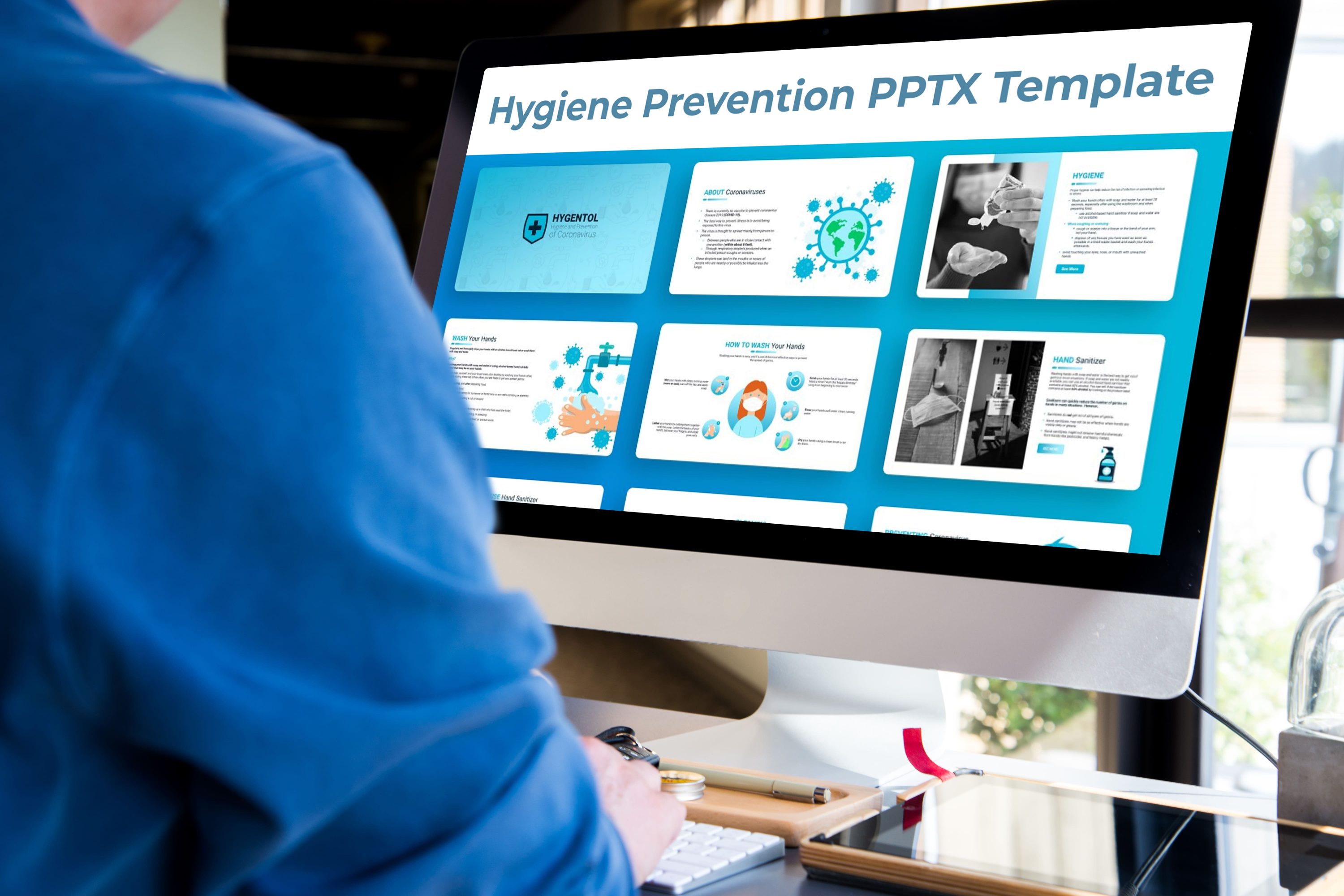 Desktop option of the Hygiene Prevention PPTX Template.