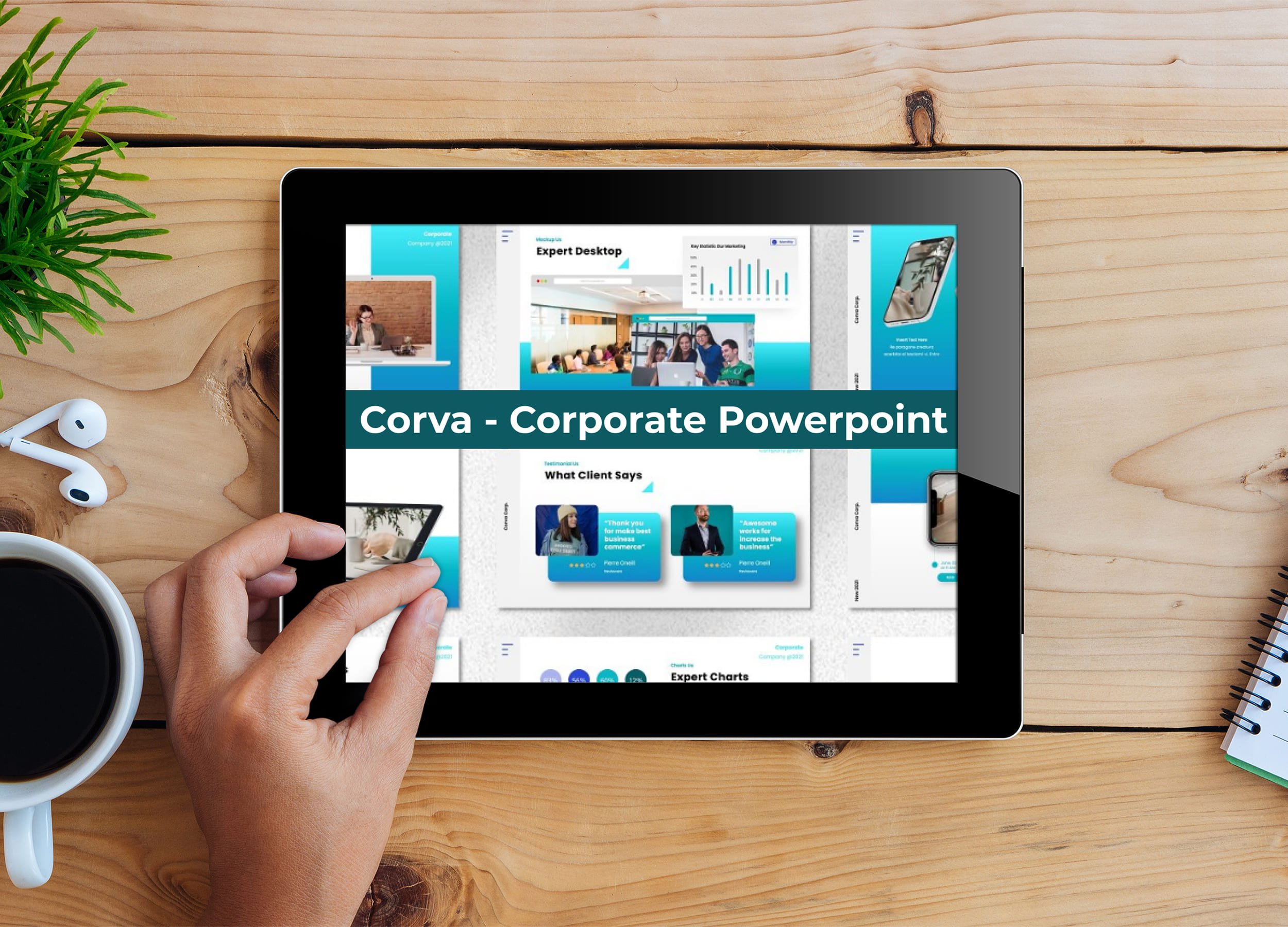 Tablet option of the Corva - Corporate Powerpoint.