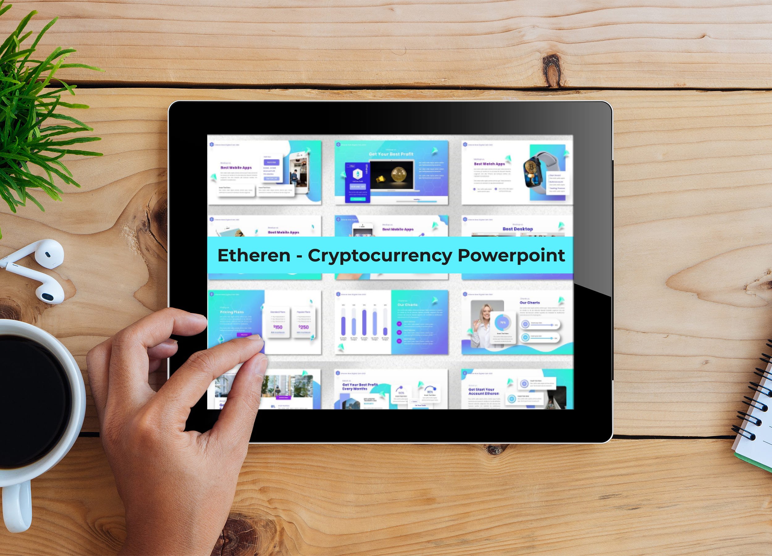 Tablet option of the Etheren - Cryptocurrency Powerpoint.