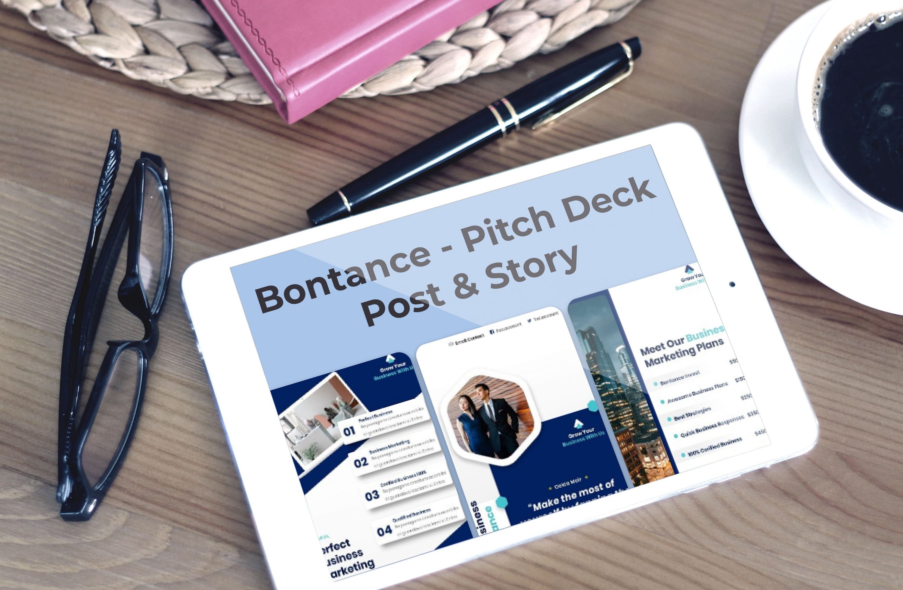 Tablet option of the Bontance - Pitch Deck Post & Story.