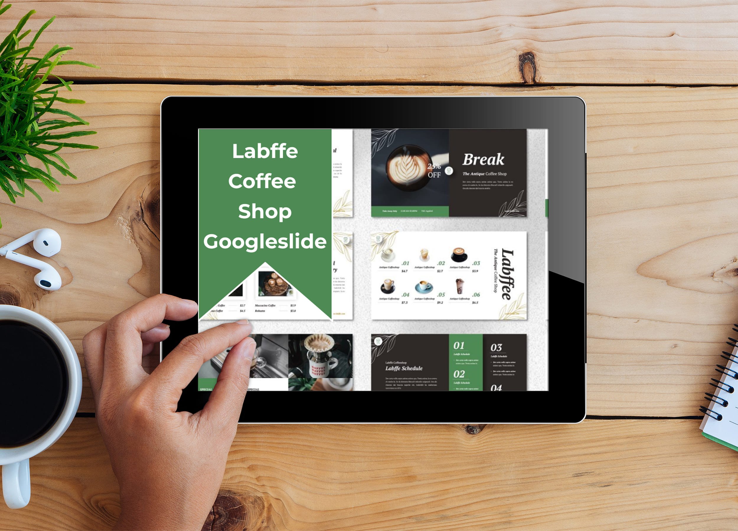 Tablet option of the Labffe - Coffee Shop Googleslide.