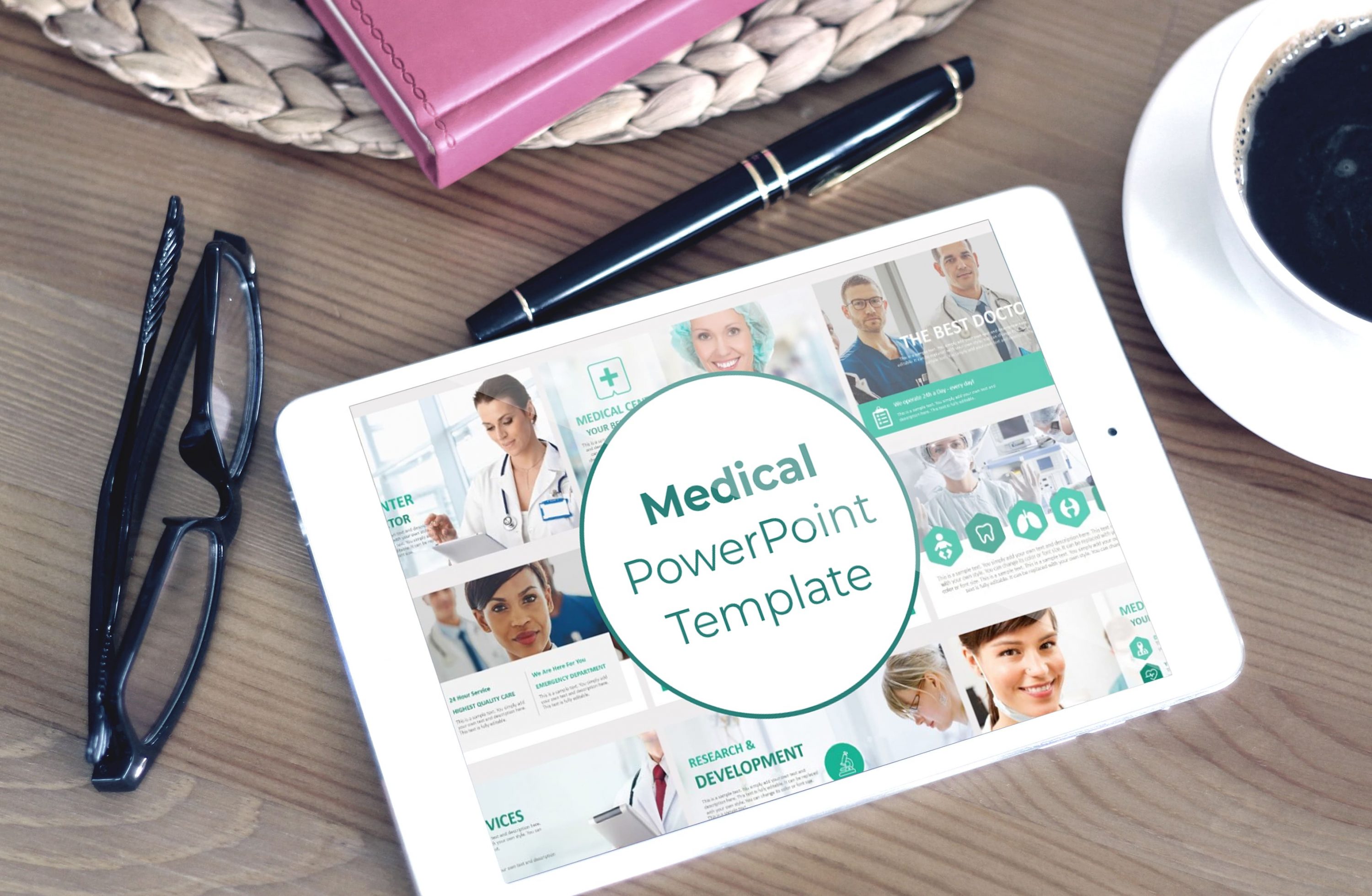 Tablet option of the Medical PowerPoint Template Pinterest.