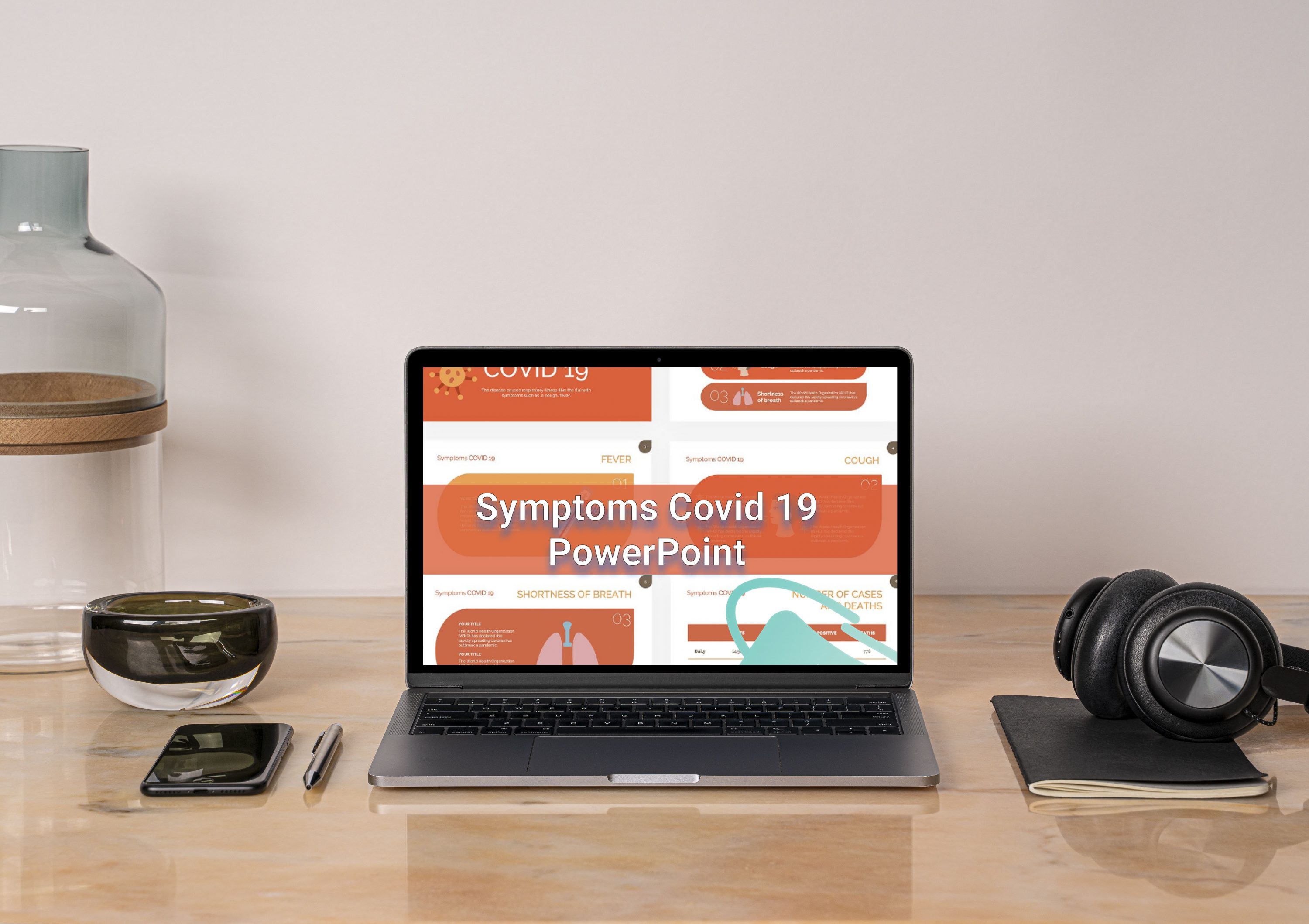 Laptop option of the Symptoms Covid 19 PowerPoint.