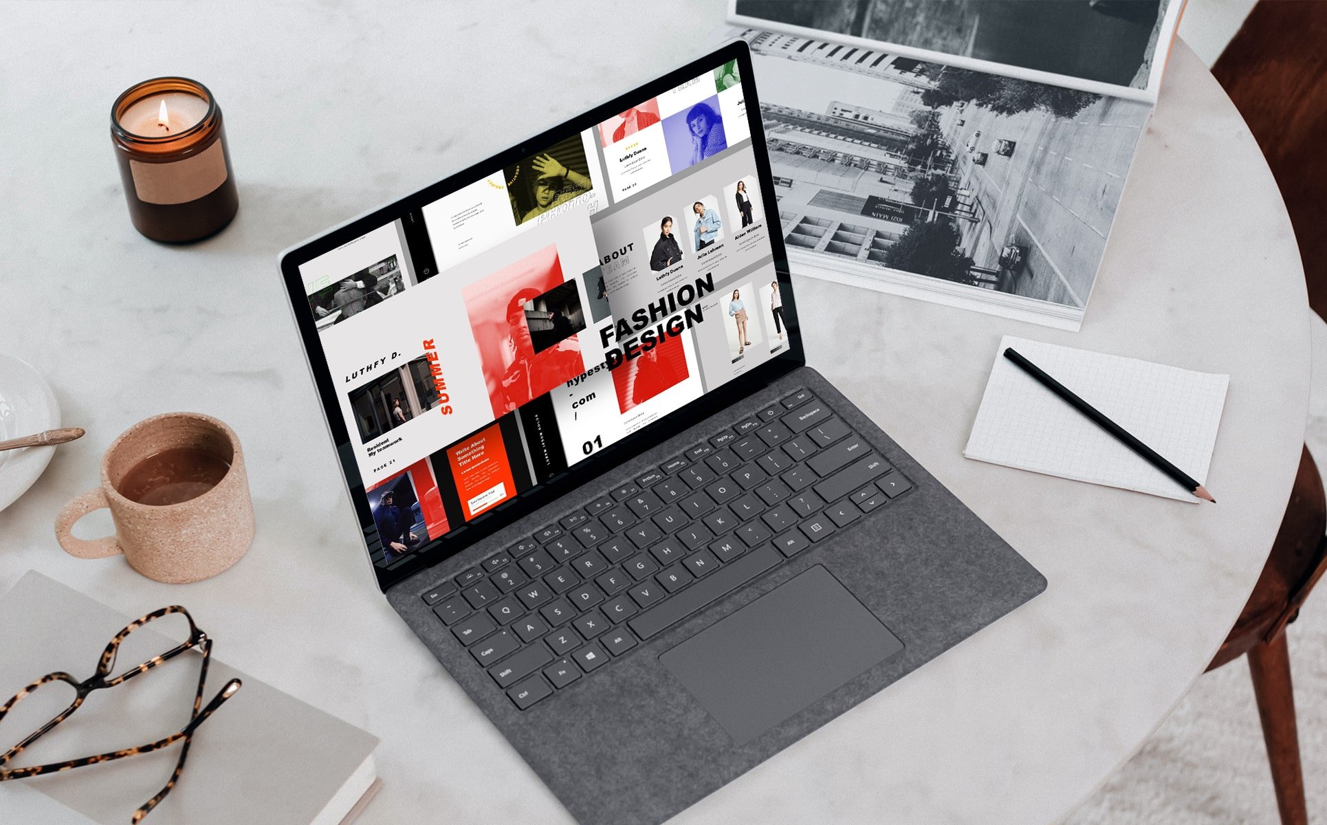 Laptop option of the Fashion Design Keynote Template.