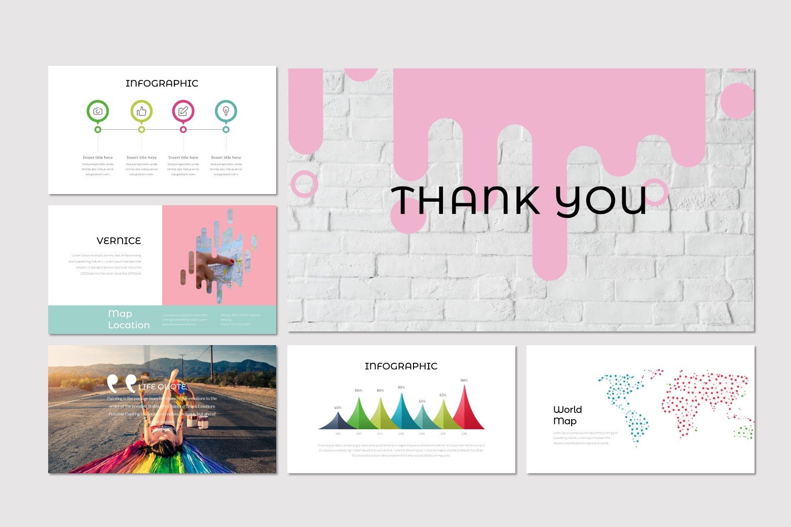 The template includes beautiful and colorful infographics.