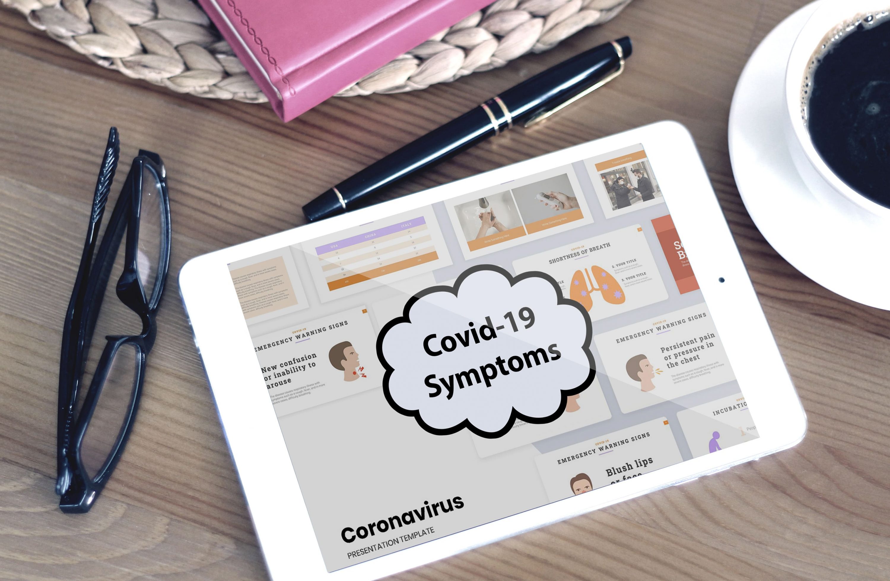 Tablet option of the Covid-19 Symptoms PowerPoint.