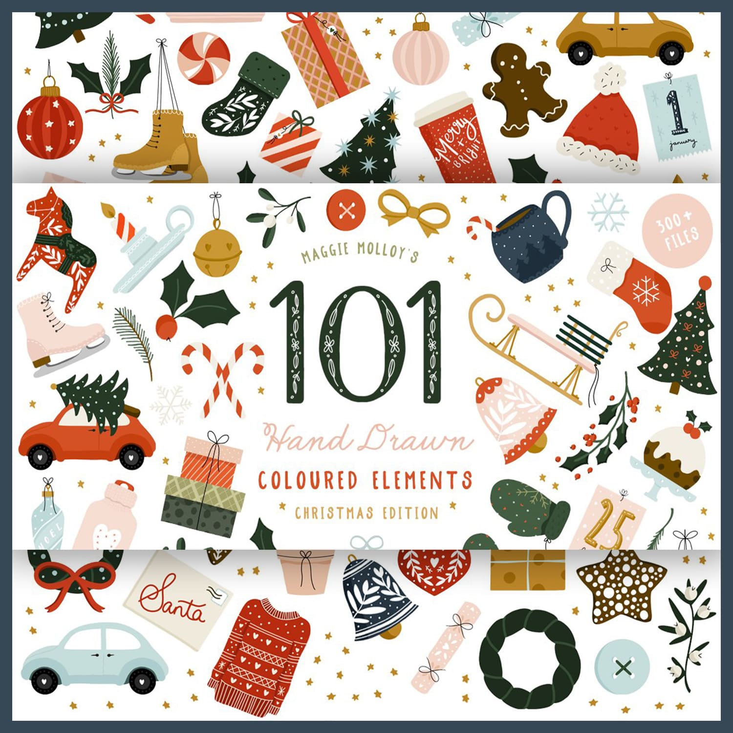 Maggie Molloy's, 101 Hand Drawn Coloured Elements, Christmas Edition.