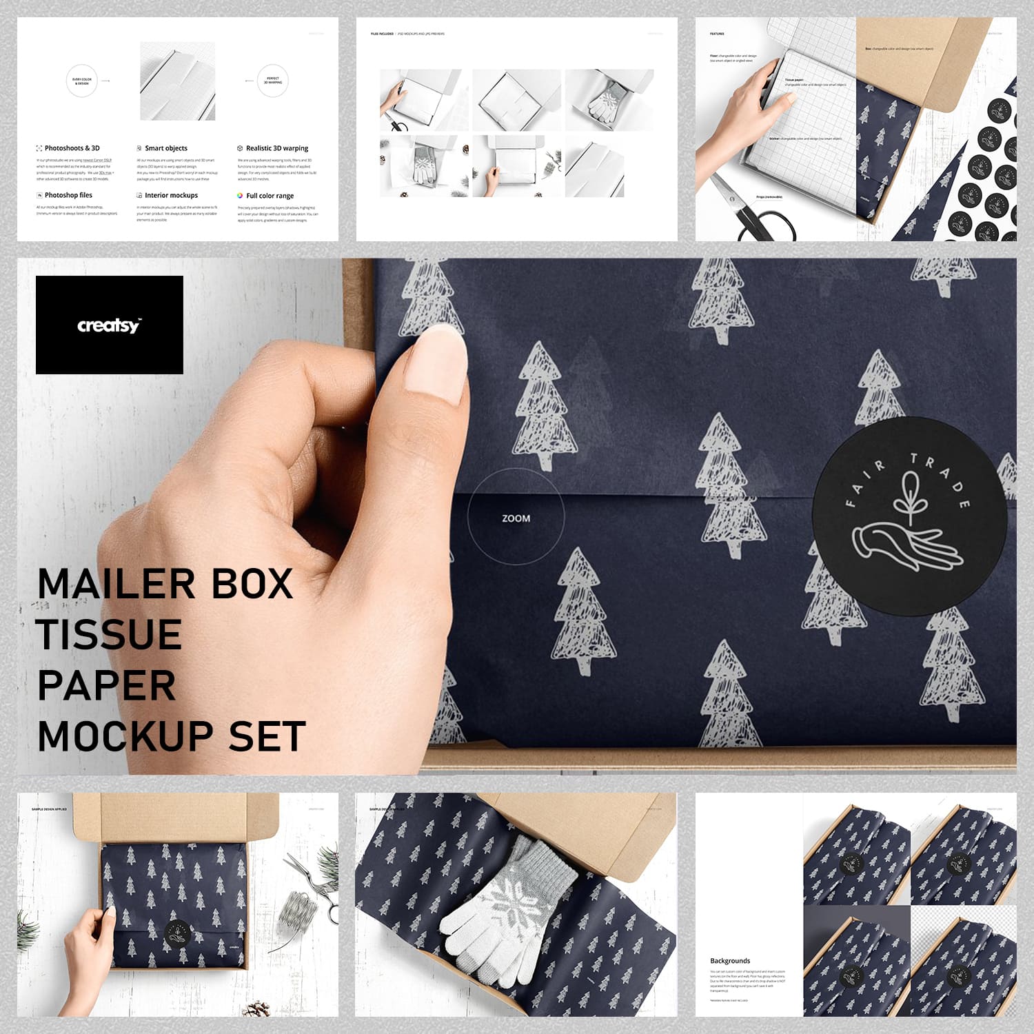 Mailer Box Wrapping Tissue Paper Mockup Set main cover.