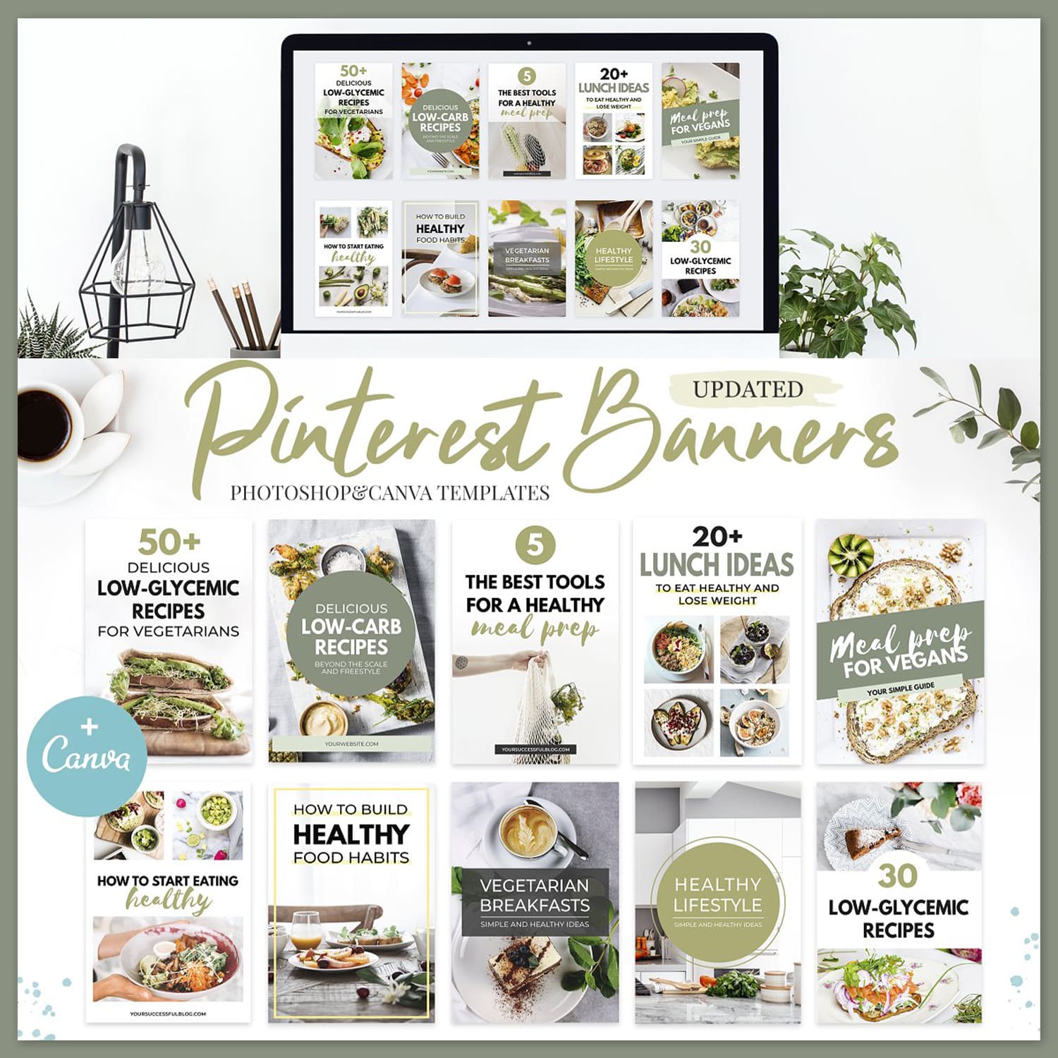 Canva Pinterest Templates in Green main cover.