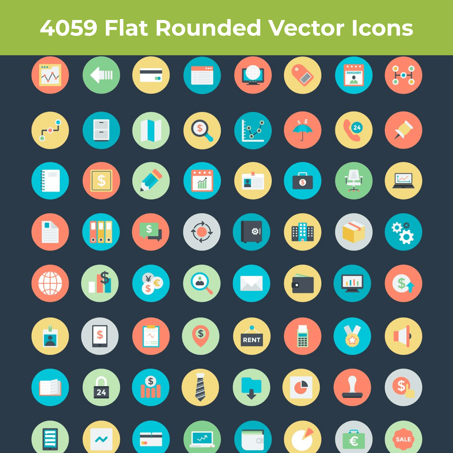 4059 Flat Rounded Vector Icons cover image.