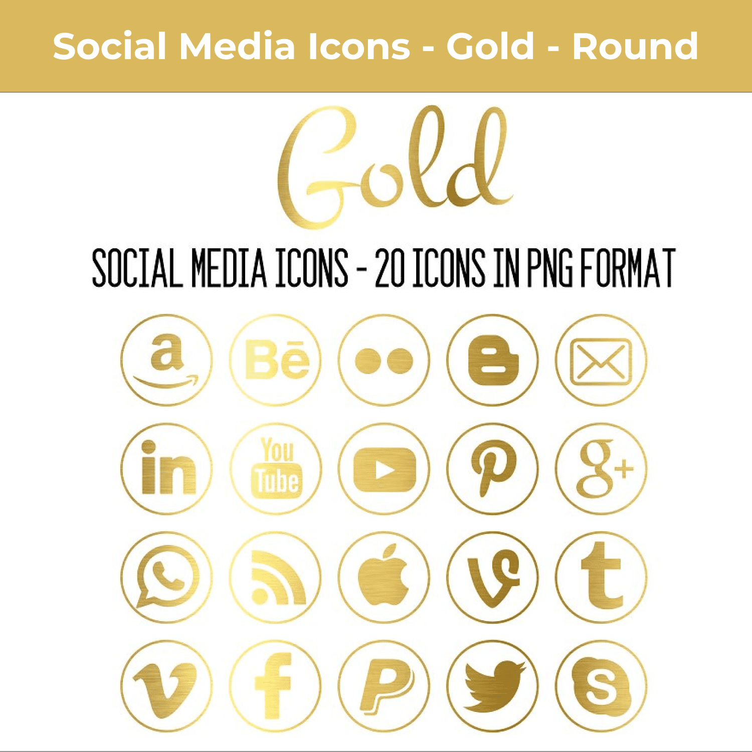 Gold Round Social Media Icons main cover.