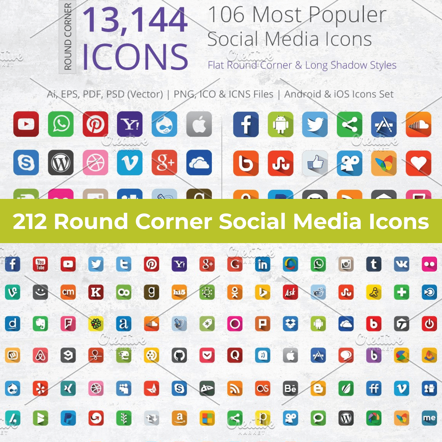 212 Round Corner Social Media Icons cover image.