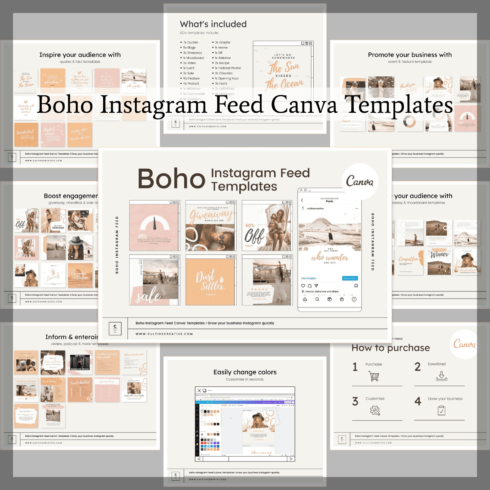 Boho Instagram Feed Canva Templates cover image.