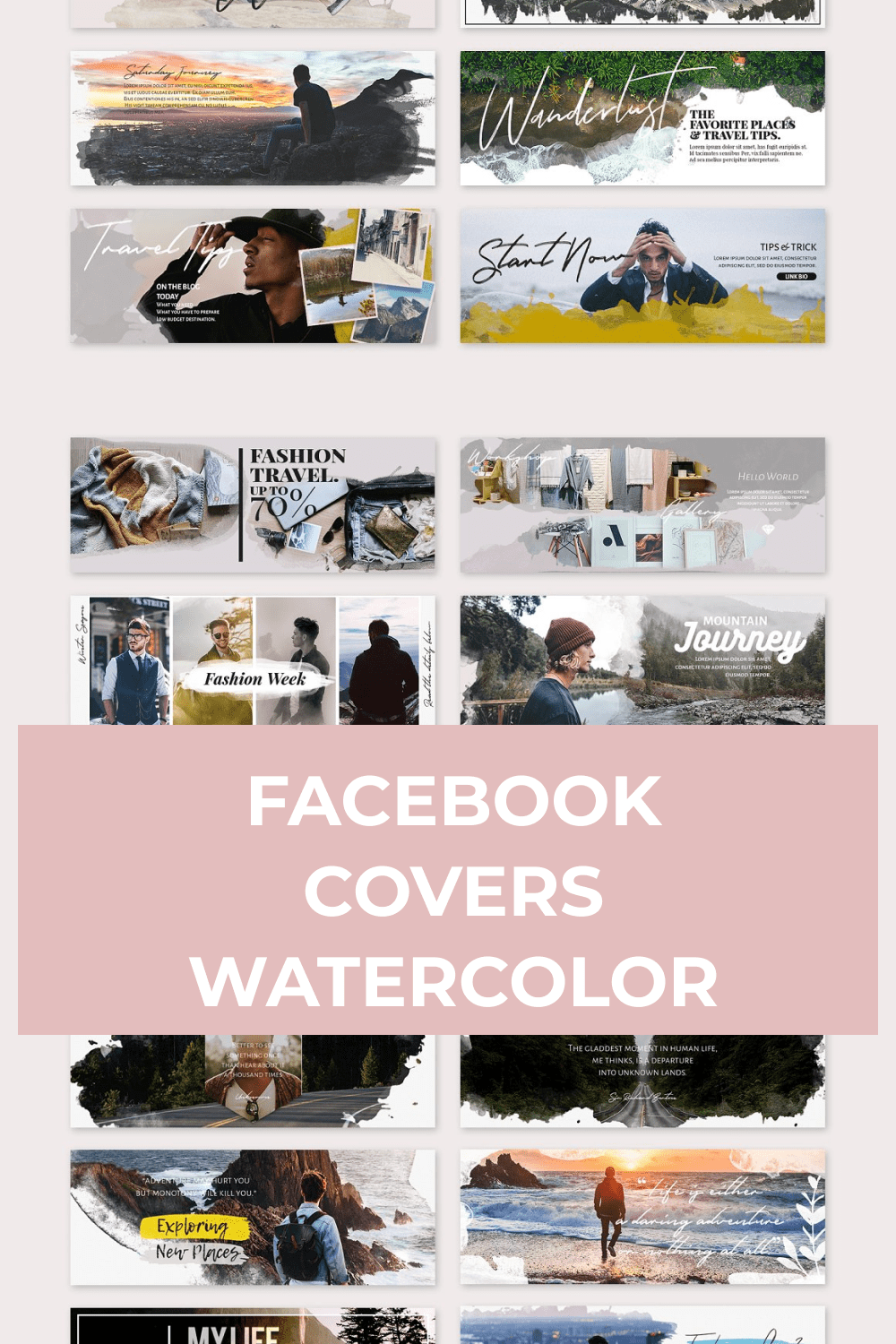 Creative facebook covers in watercolor style.