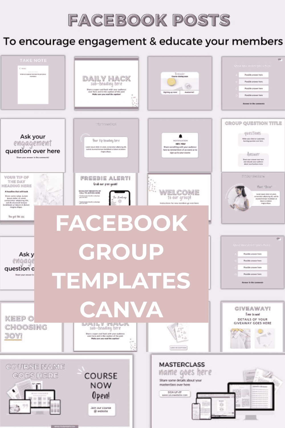 Facebook group templates canva with simple shapes and lines.