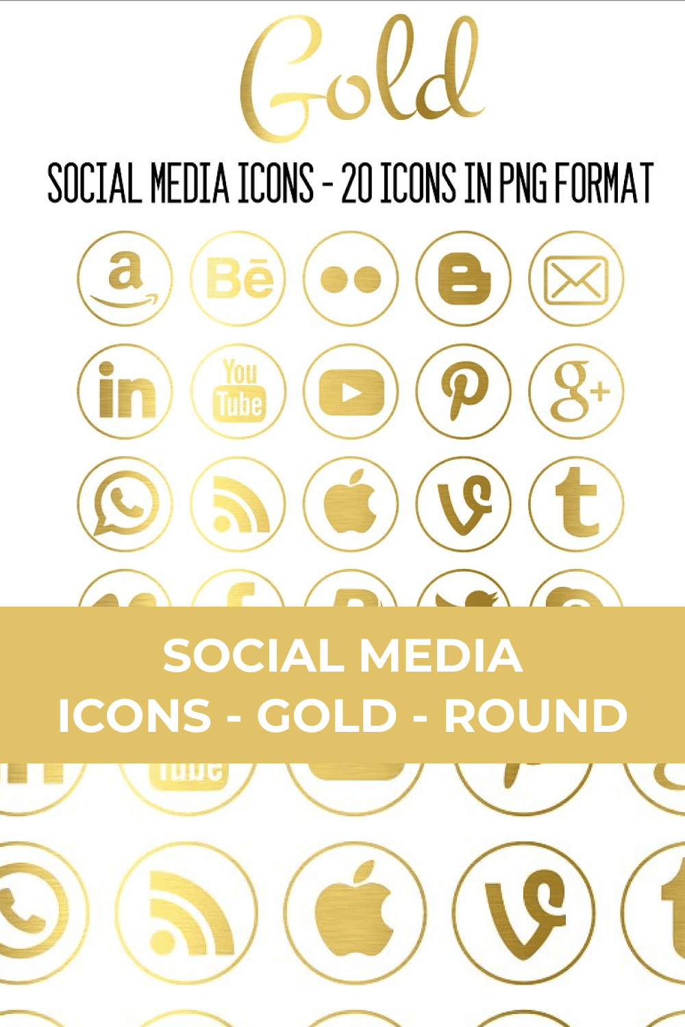 Pinterest - Gold Round Social Media Icons.