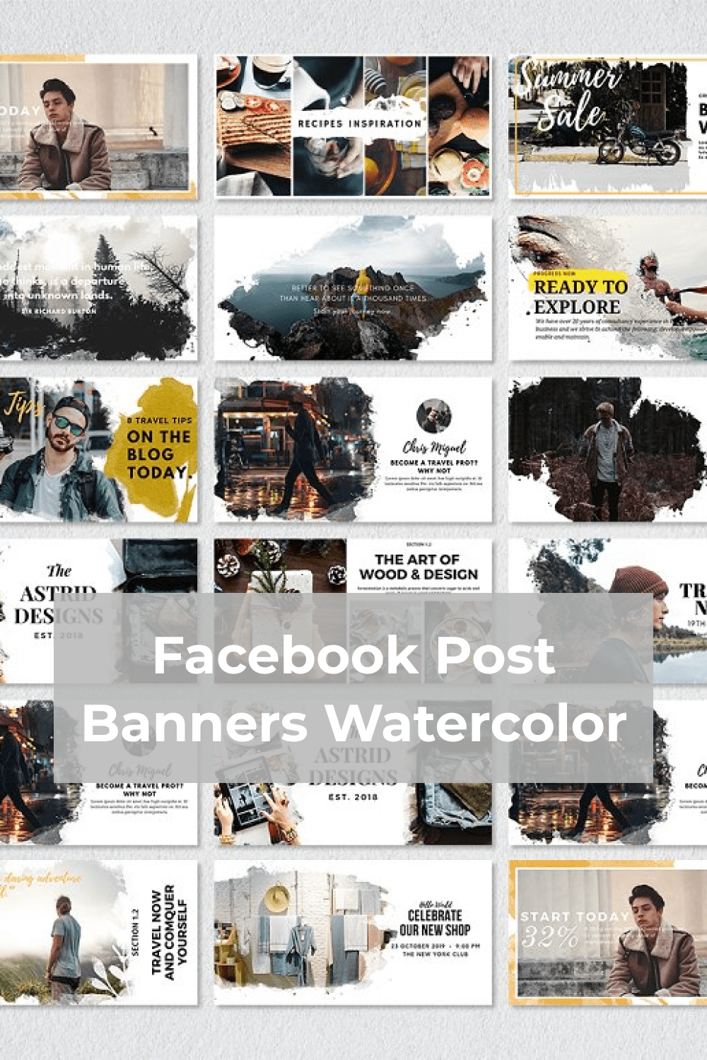 Creative facebook covers in watercolor style.