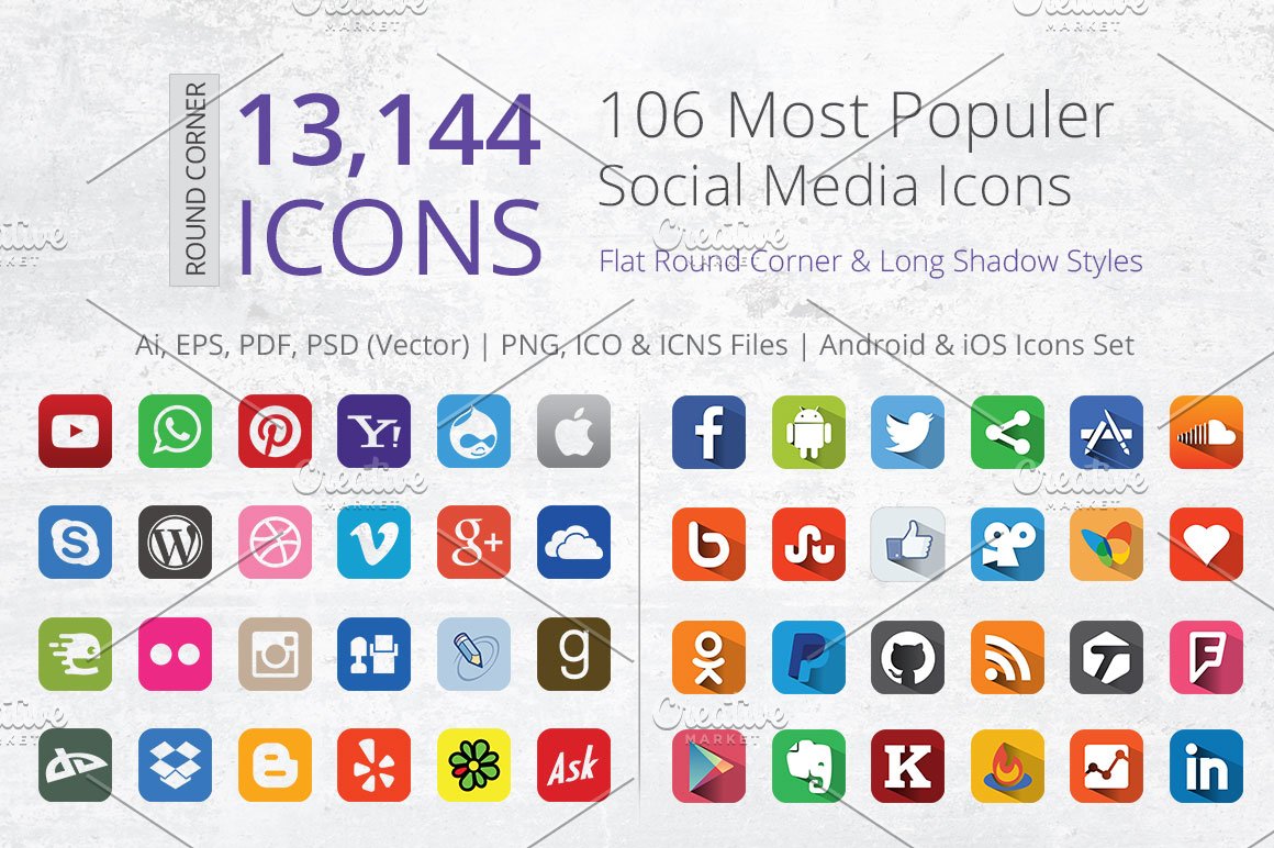 More one hundred the most popular social media icons.