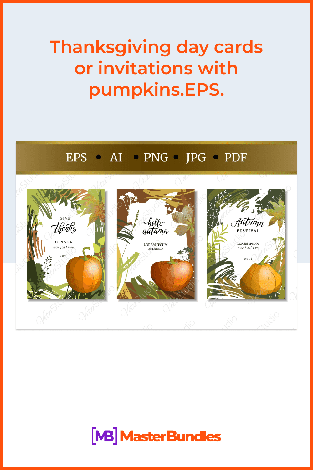 Thanksgiving day cards or invitations with pumpkins.