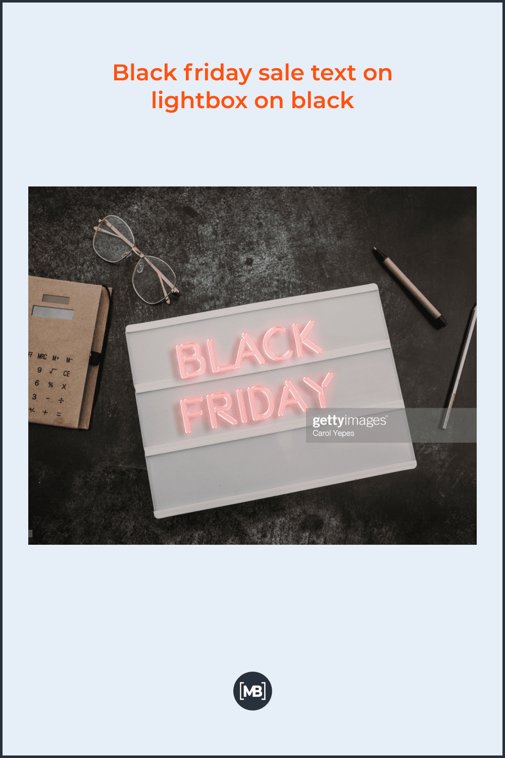 Black Friday sale text on lightbox on black.