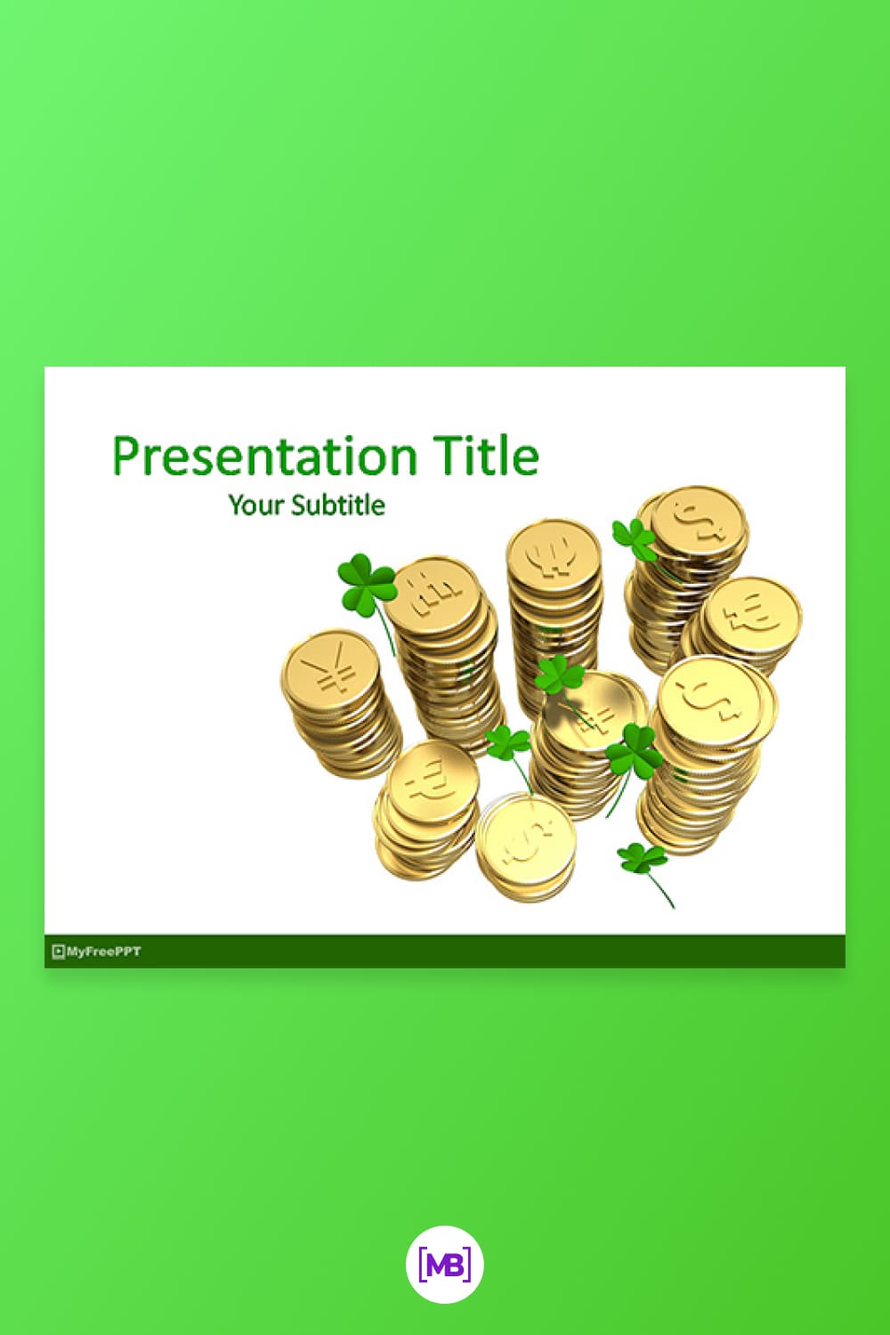 Gold currency coins powerpoint template.
