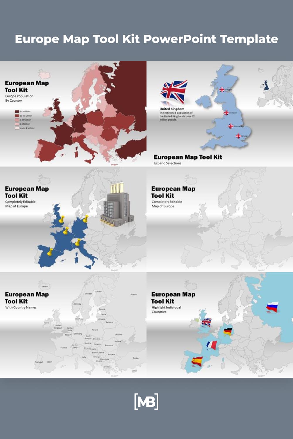Europe map tool kit powerpoint template.