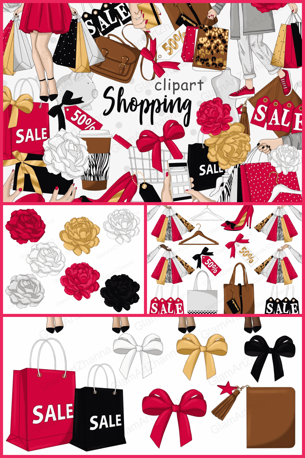 Shopping Clipart with Clothes, Packages.