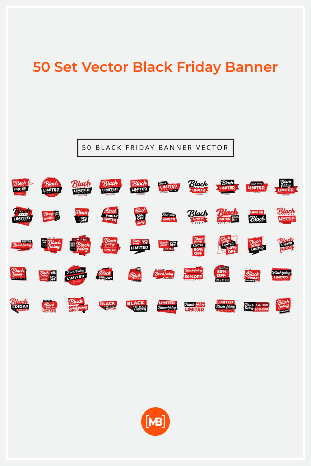 Black Friday Vector Banner with Red Icons.