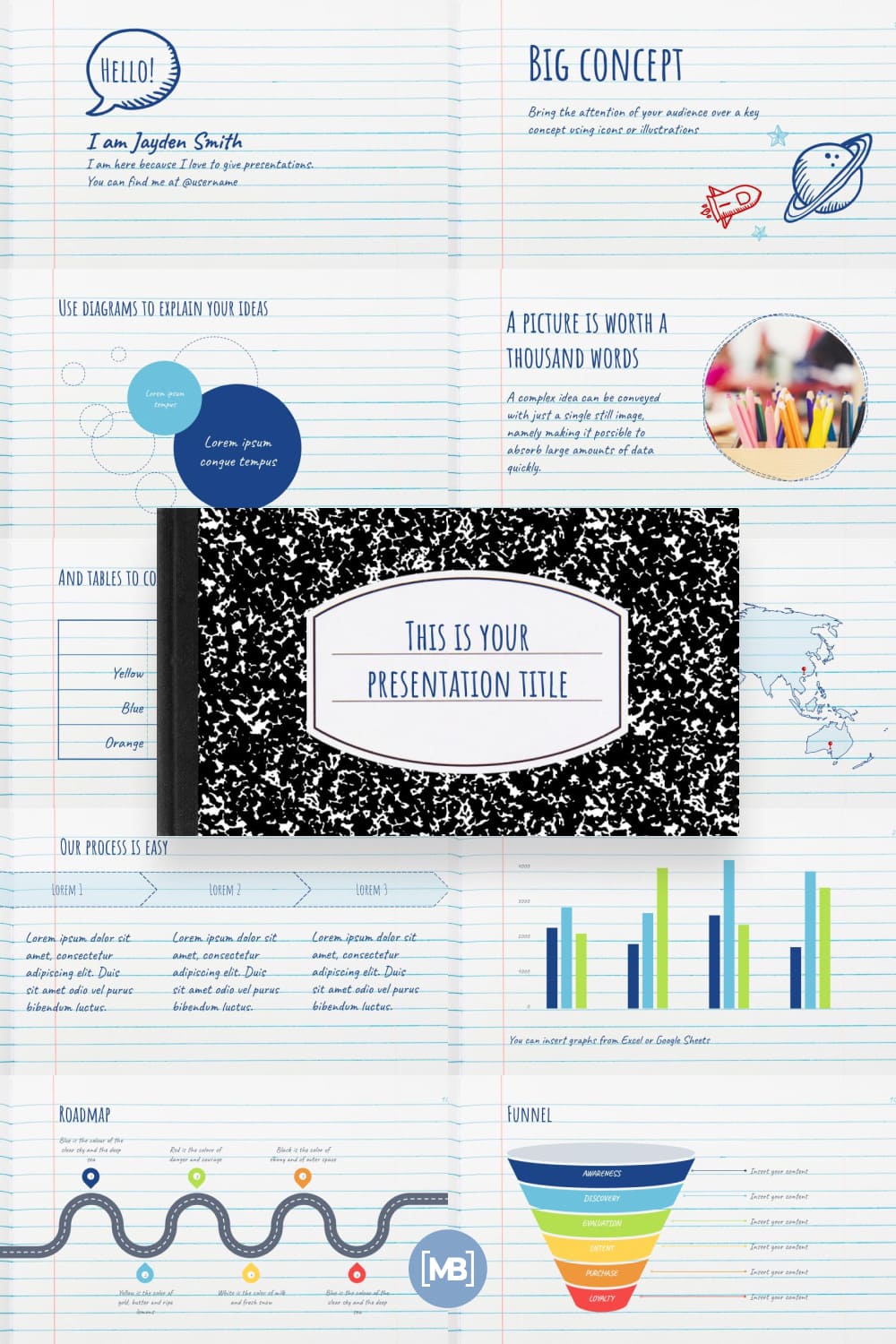 Composition book powerpoint template.