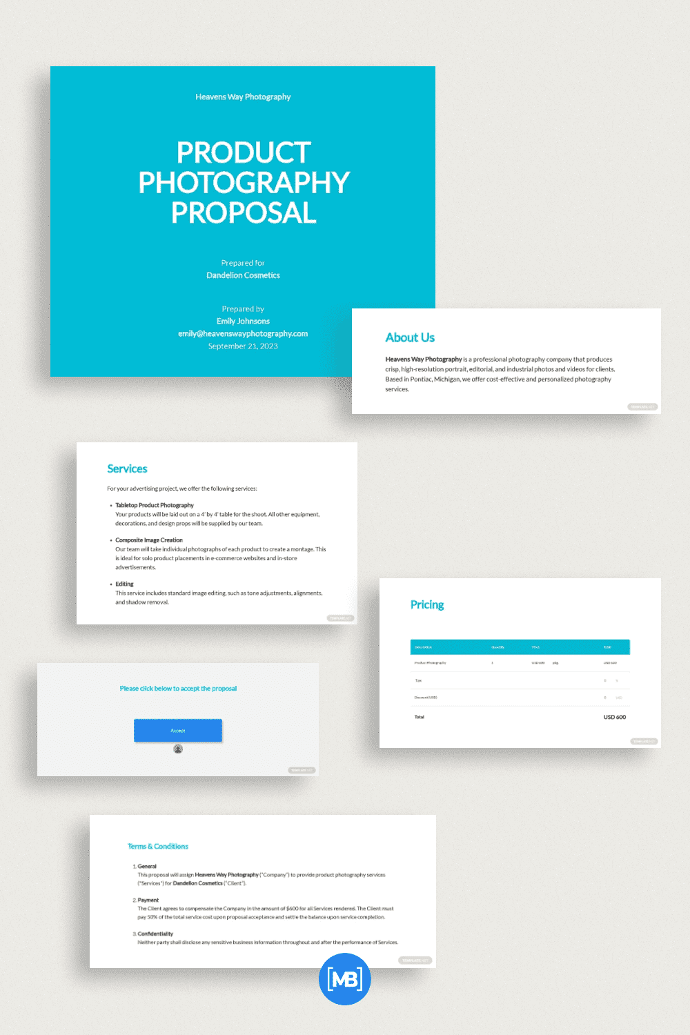 Product photography proposal template.