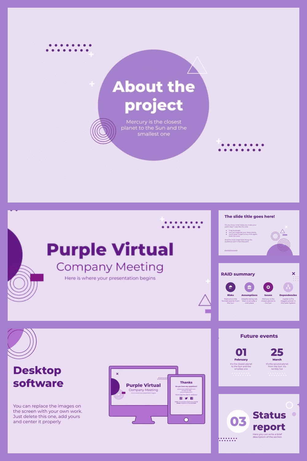 Purple virtual company meeting.