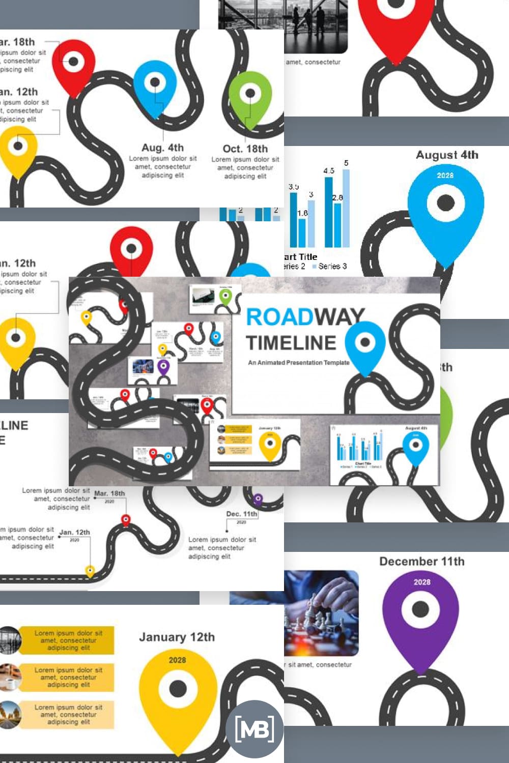 Road timeline for powerpoint template.