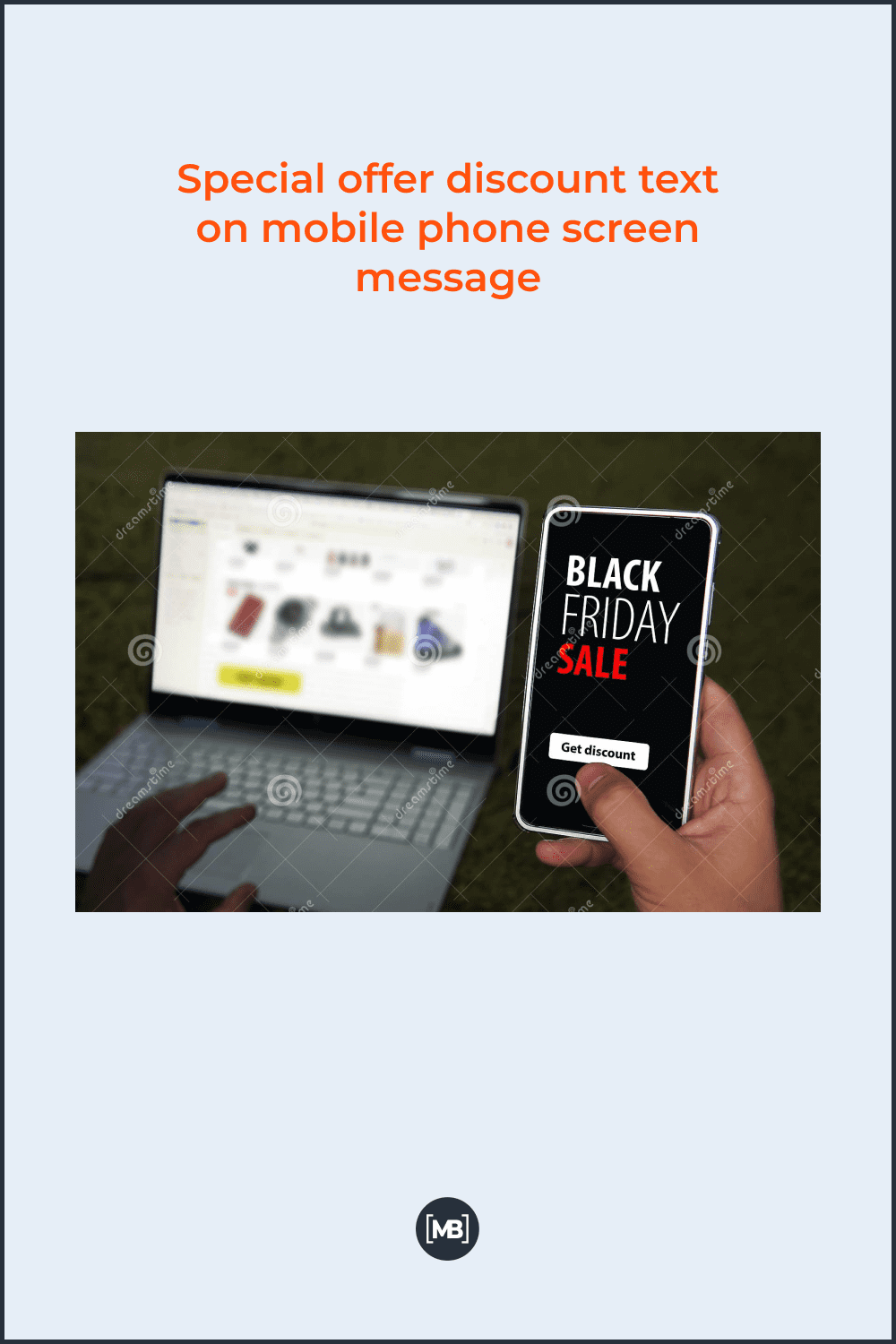 Special offer discount text on mobile phone screen message.